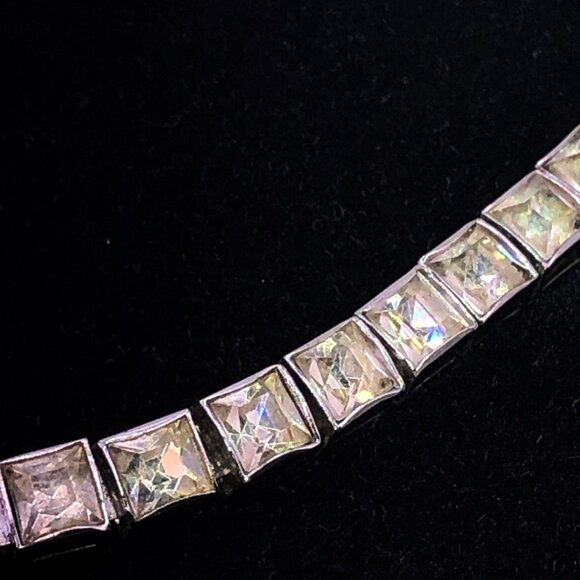 Dorsons 1950s Sterling Silver Princess Cut Clear Crystal Rhinestone Choke - Picture 3 of 13